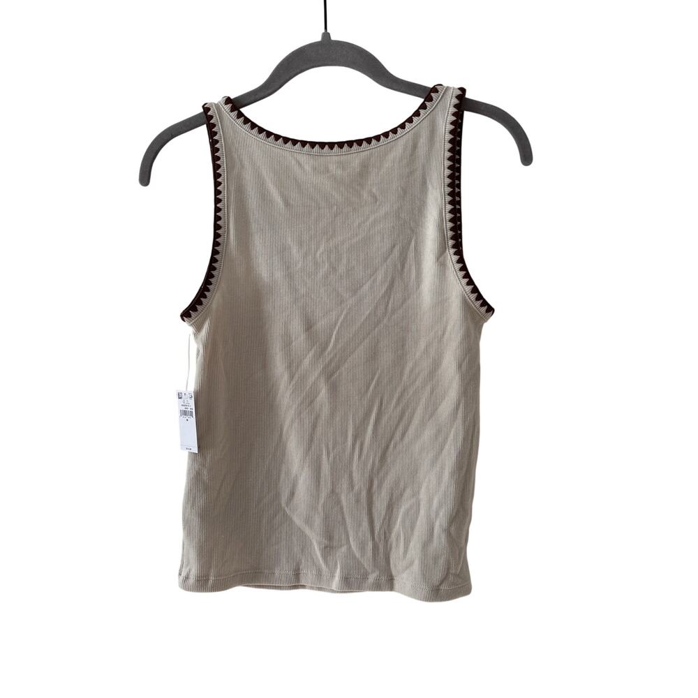Old Navy Medium Ribbed Tan Tank Top with Brown Trim - Picture 7 of 7